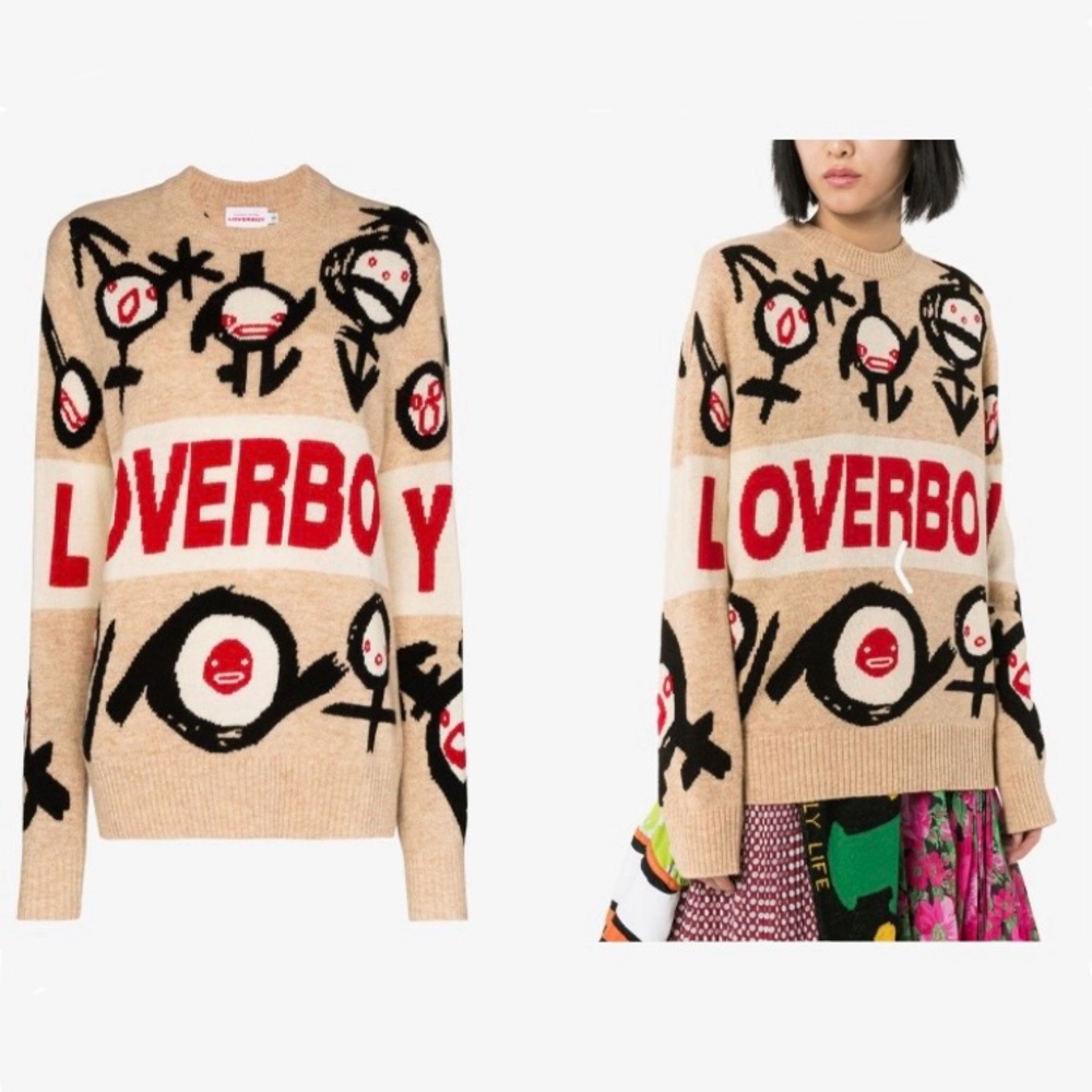 Charles Jeffrey Loverboy 100% lambswool gender symbol crewneck sweater. 🤎